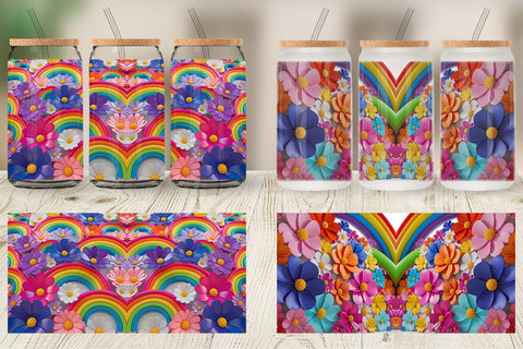 Glass Can 3D Rainbow Flower Sublimation artnoy 
