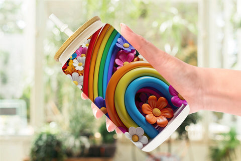 Glass Can 3D Rainbow Flower Sublimation artnoy 