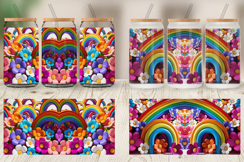 Glass Can 3D Rainbow Flower Sublimation artnoy 