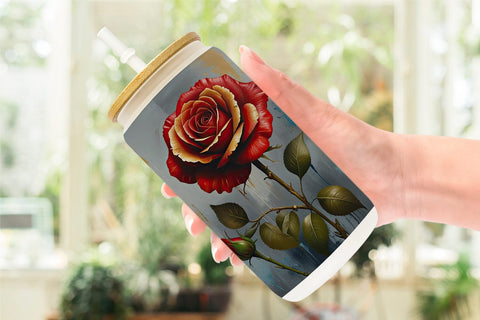 Glass Can 3D Red Rose Sublimation artnoy 
