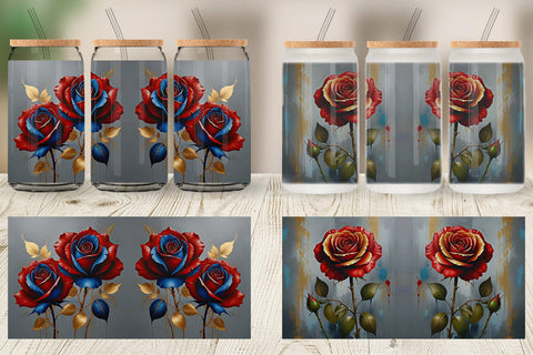Glass Can 3D Red Rose Sublimation artnoy 