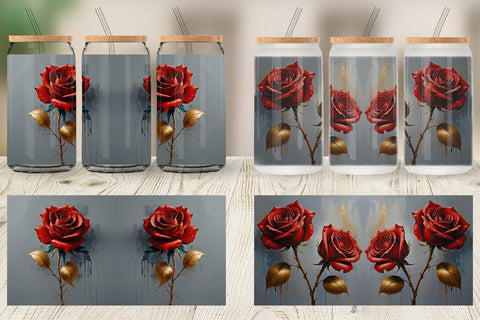 Glass Can 3D Red Rose Sublimation artnoy 