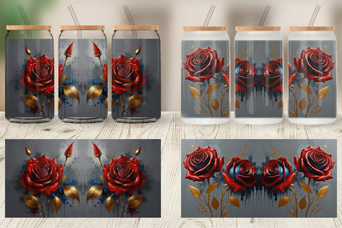 Glass Can 3D Red Rose Sublimation artnoy 