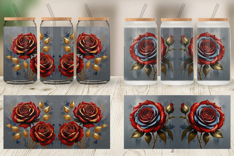 Glass Can 3D Red Rose Sublimation artnoy 