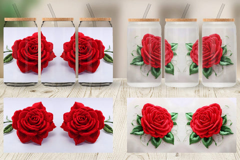Glass Can 3D Rose Embroidery Sublimation artnoy 