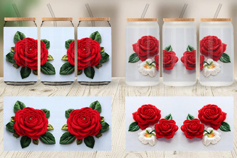 Glass Can 3D Rose Embroidery Sublimation artnoy 