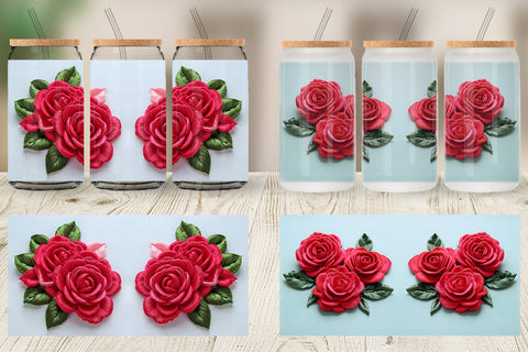 Glass Can 3D Rose Embroidery Sublimation artnoy 