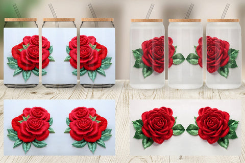 Glass Can 3D Rose Embroidery Sublimation artnoy 