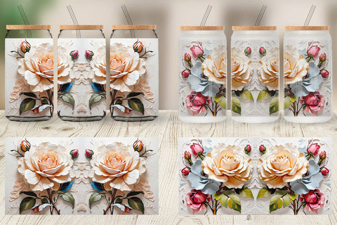 Glass Can 3D Rose Flower Sublimation artnoy 