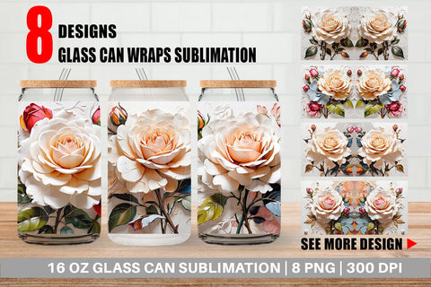 Glass Can 3D Rose Flower Sublimation artnoy 