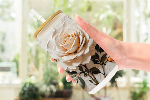 Glass Can 3D Rose Flower Sublimation artnoy 
