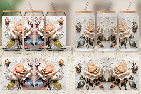 Glass Can 3D Rose Flower Sublimation artnoy 