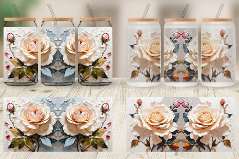 Glass Can 3D Rose Flower Sublimation artnoy 