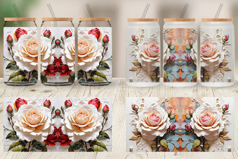 Glass Can 3D Rose Flower Sublimation artnoy 