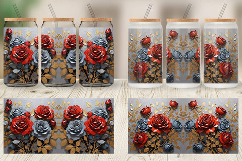 Glass Can 3D Rose Paint Texture Sublimation artnoy 