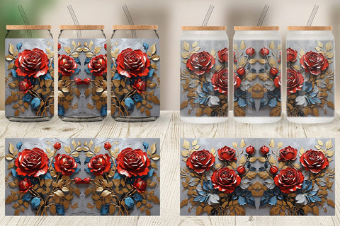 Glass Can 3D Rose Paint Texture Sublimation artnoy 