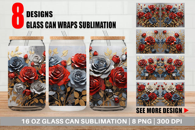 Glass Can 3D Rose Paint Texture Sublimation artnoy 
