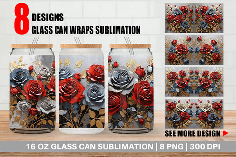 Glass Can 3D Rose Paint Texture Sublimation artnoy 