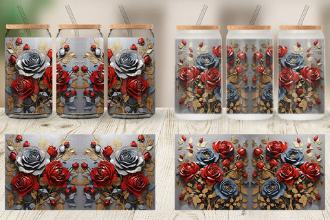 Glass Can 3D Rose Paint Texture Sublimation artnoy 