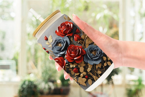 Glass Can 3D Rose Paint Texture Sublimation artnoy 