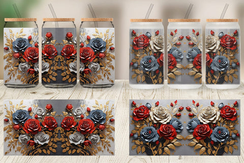 Glass Can 3D Rose Paint Texture Sublimation artnoy 