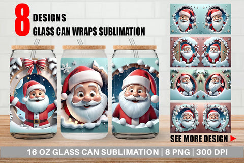 Glass Can 3D Santa Claus Sublimation artnoy 