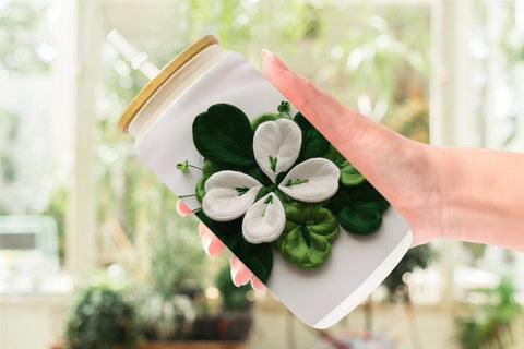 Glass Can 3D Shamrocks Embroidery Sublimation artnoy 