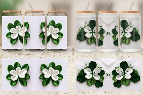 Glass Can 3D Shamrocks Embroidery Sublimation artnoy 