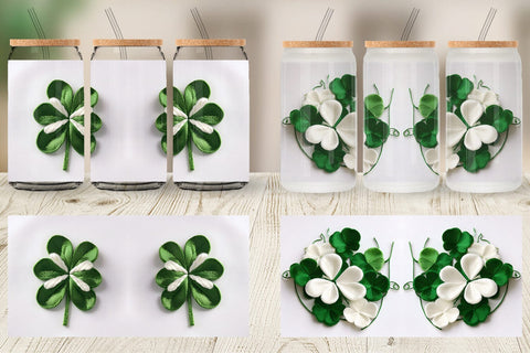 Glass Can 3D Shamrocks Embroidery Sublimation artnoy 