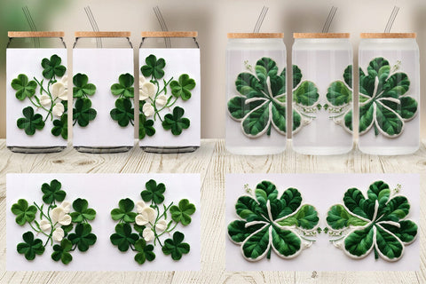 Glass Can 3D Shamrocks Embroidery Sublimation artnoy 