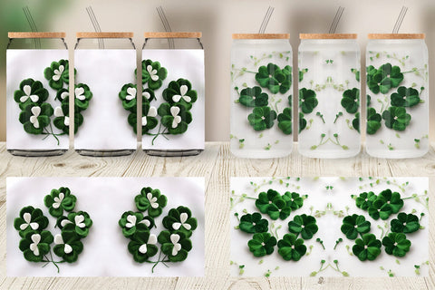 Glass Can 3D Shamrocks Embroidery Sublimation artnoy 