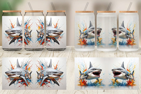 Glass Can 3D Shark Painting Sublimation artnoy 