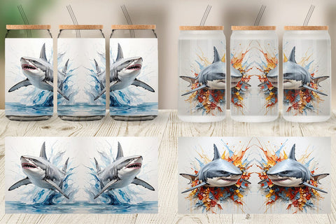 Glass Can 3D Shark Painting Sublimation artnoy 