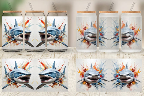 Glass Can 3D Shark Painting Sublimation artnoy 