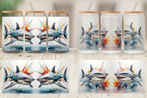 Glass Can 3D Shark Painting Sublimation artnoy 