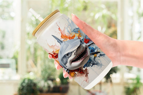 Glass Can 3D Shark Painting Sublimation artnoy 