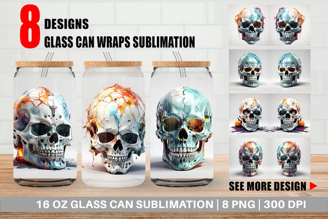 Glass Can 3D Skull Halloween Sublimation artnoy 