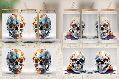 Glass Can 3D Skull Halloween Sublimation artnoy 