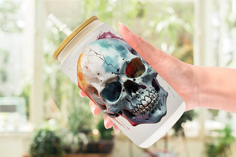Glass Can 3D Skull Halloween Sublimation artnoy 
