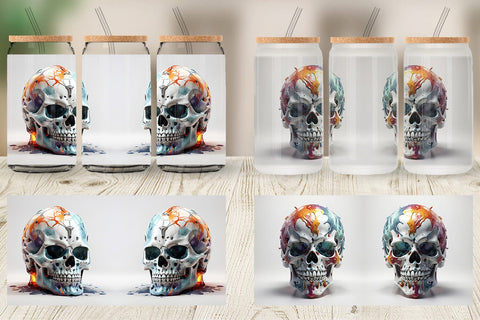 Glass Can 3D Skull Halloween Sublimation artnoy 