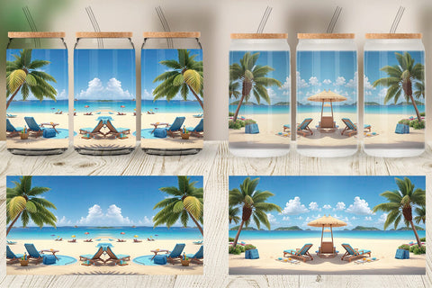 Glass Can 3D Summer Beach Sublimation artnoy 