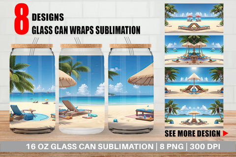 Glass Can 3D Summer Beach Sublimation artnoy 