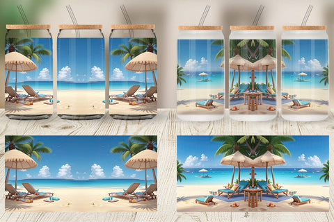 Glass Can 3D Summer Beach Sublimation artnoy 