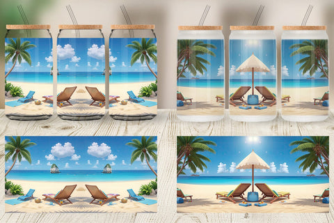 Glass Can 3D Summer Beach Sublimation artnoy 