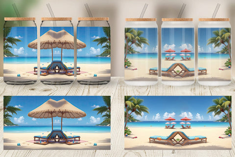 Glass Can 3D Summer Beach Sublimation artnoy 