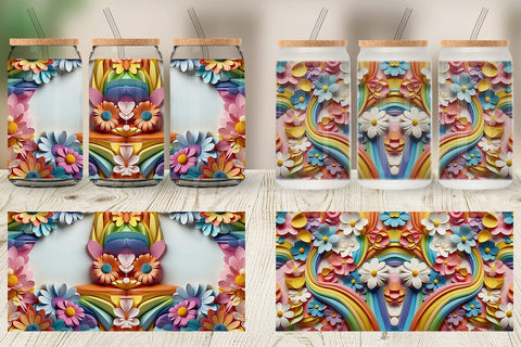 Glass Can 3D Summer Flowers Sublimation artnoy 