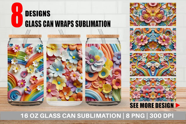 Glass Can 3D Summer Flowers Sublimation artnoy 