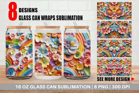 Glass Can 3D Summer Flowers Sublimation artnoy 