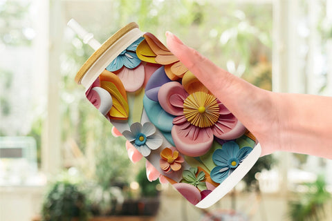 Glass Can 3D Summer Flowers Sublimation artnoy 