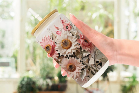 Glass Can 3D Sunflower Painting Sublimation artnoy 